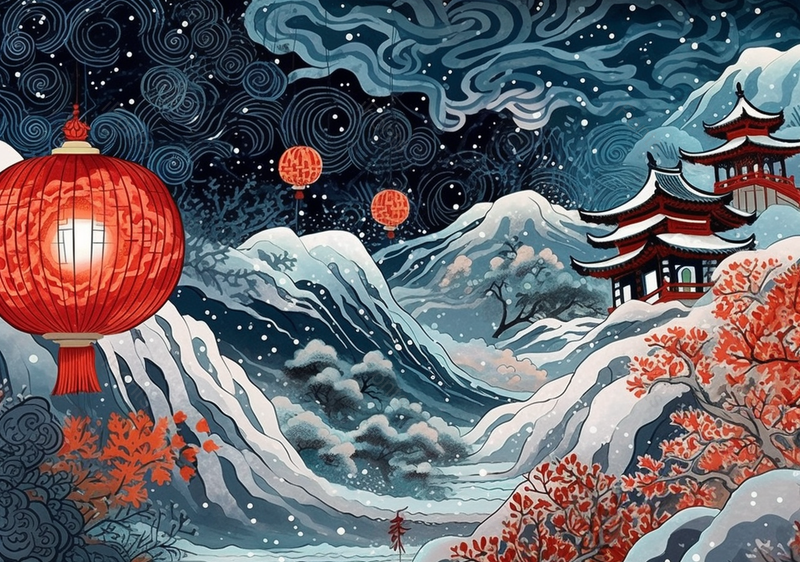 中国风古典国潮大雪下的楼阁背景,插画/手绘图,插画/手绘图库,插画/手绘图下载,插画/手绘